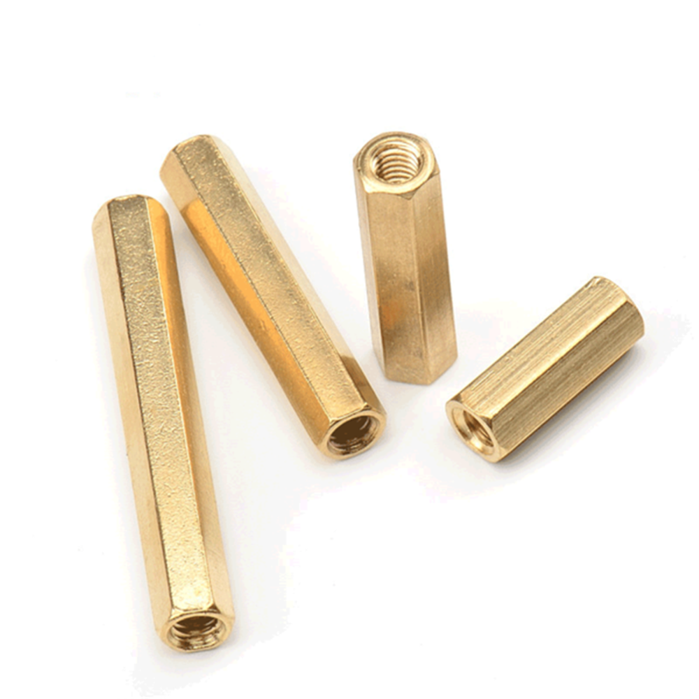 M4 Double Pass Hexagon Brass Standoff Female to Female Threaded Hex Spacer Corrosion-Resistant Connector for PCB Electronics Hardware Assembly Copper