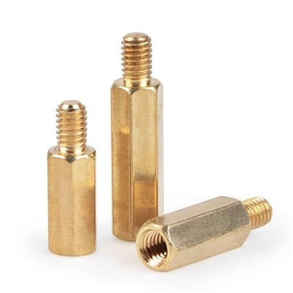 M3*3 Male to Female Threaded Hex Spacer Single Pass Hexagon Brass Standoff Corrosion-Resistant Connector for PCB Electronics Hardware Assembly Copper