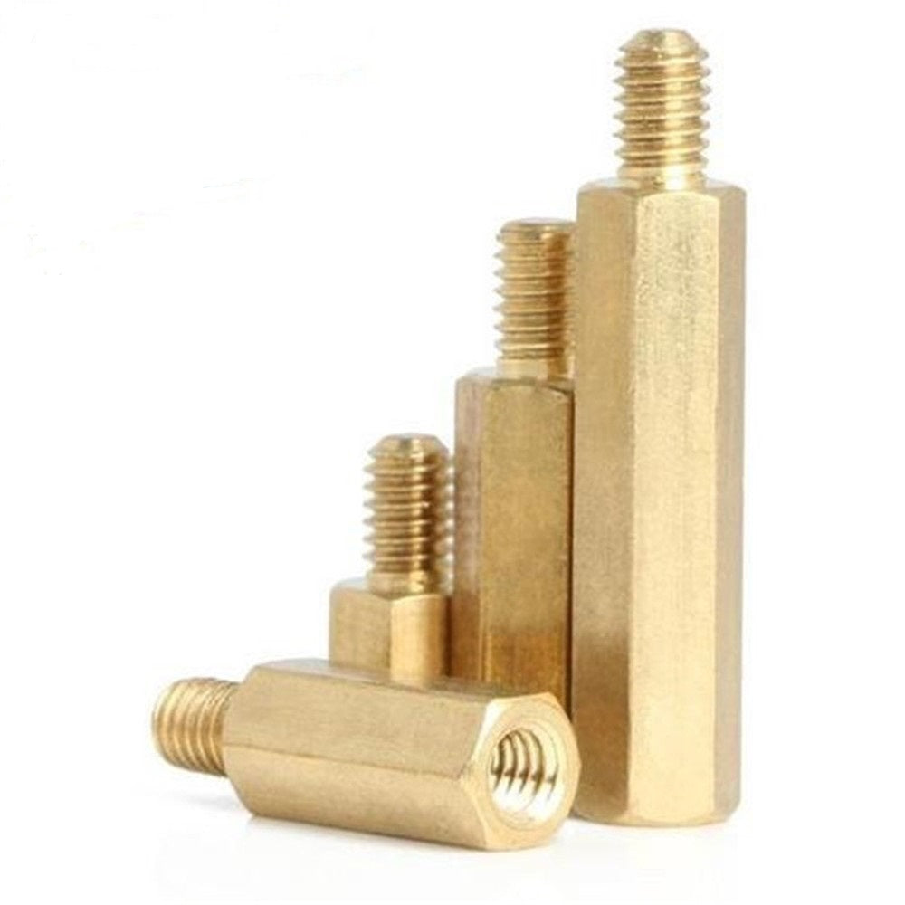 M3*3 Male to Female Threaded Hex Spacer Single Pass Hexagon Brass Standoff Corrosion-Resistant Connector for PCB Electronics Hardware Assembly Copper