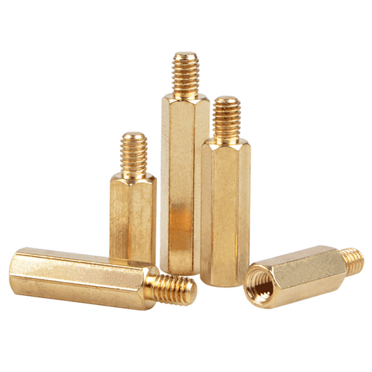 M3*5 Male to Female Threaded Hex Spacer Single Pass Hexagon Brass Standoff Corrosion-Resistant Connector for PCB Electronics Hardware Assembly Copper