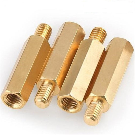 M3*4 Male to Female Threaded Hex Spacer Single Pass Hexagon Brass Standoff Corrosion-Resistant Connector for PCB Electronics Hardware Assembly Copper